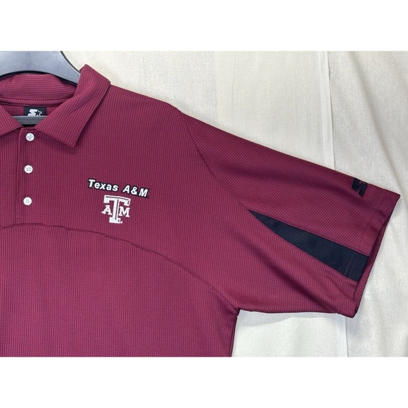 Starter Texas A&M Aggies Polo Shirt Mens XL Maroon Short Sleeve Textured Logo - Picture 11 of 16